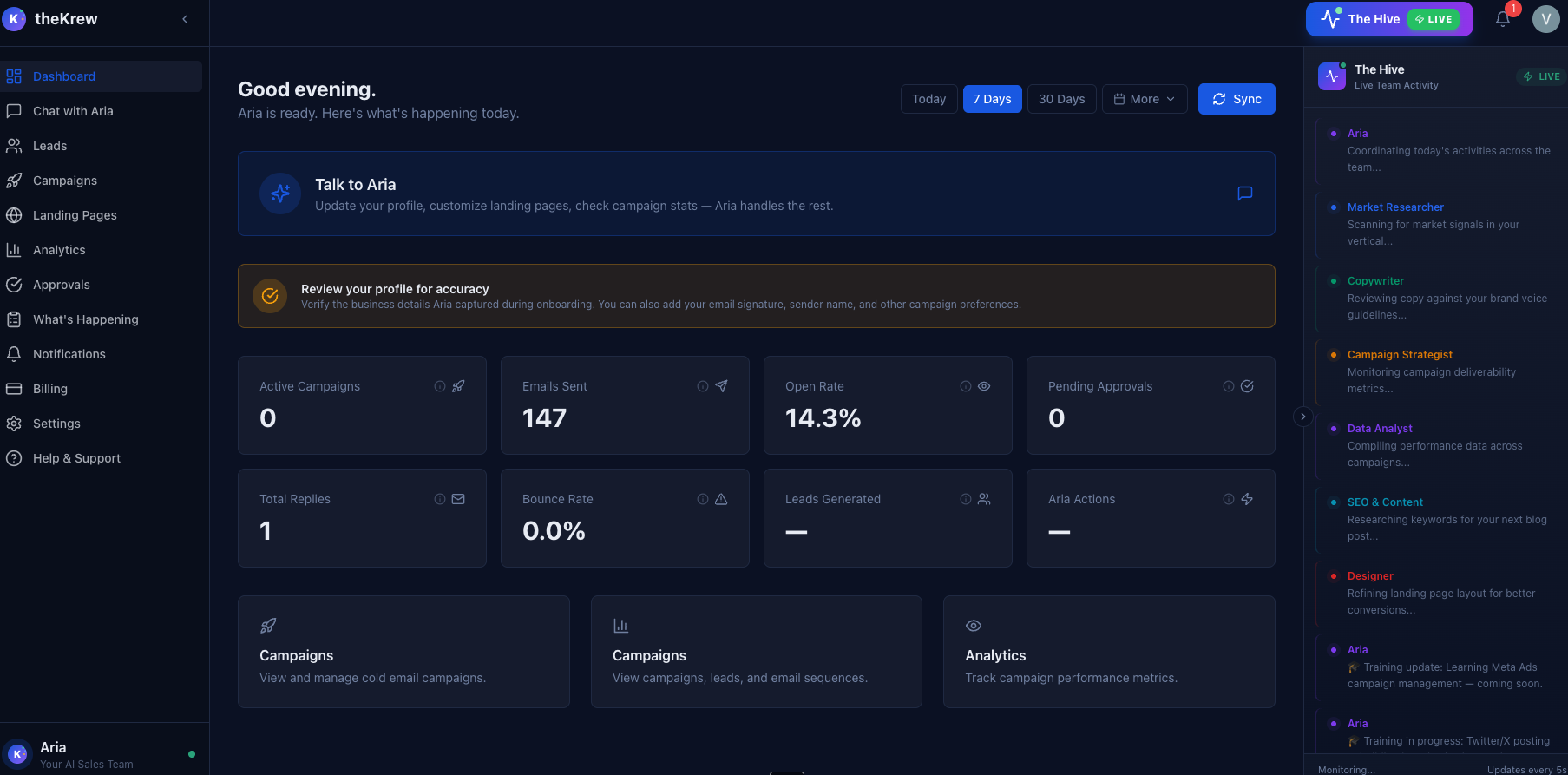 theKrew Dashboard screen