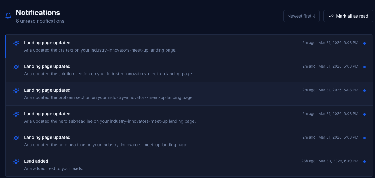 theKrew Notifications screen